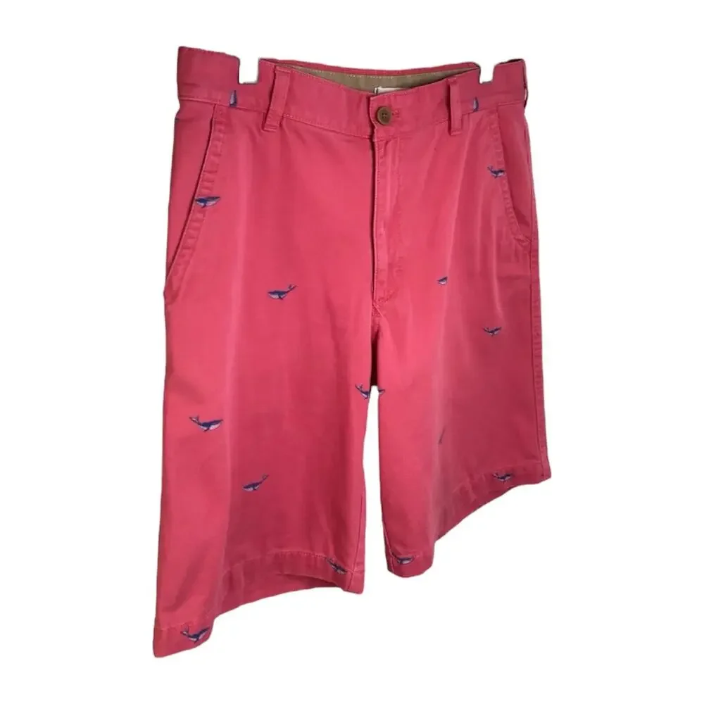 Izod Saltwater Chino Short Mens‎ Size 32 Waist 16 Salmon Red Whale Print Preppy